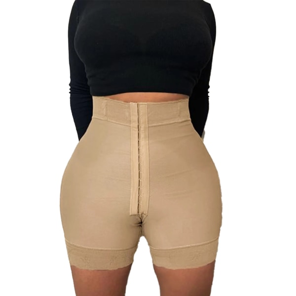 Platt maglyftare för kvinnor Flerfärgad treknäppt elastisk höftshorts Shapewear Underkläder Hemkläder för kvinnor Beige L