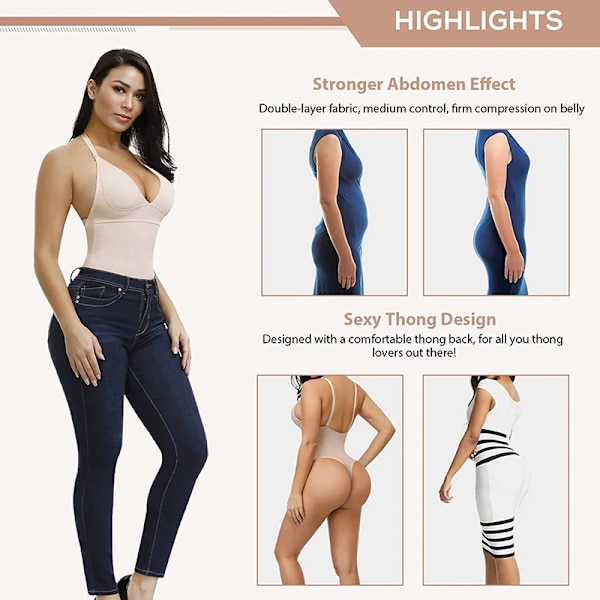 AfruliA Bodysuits Shapewear String Sommar Sexig Deep V Crop Fajas Waist trainer Korsett Dam Spaghetti Strap Club Wear Body Shaper apricot bodysuits 2 XS