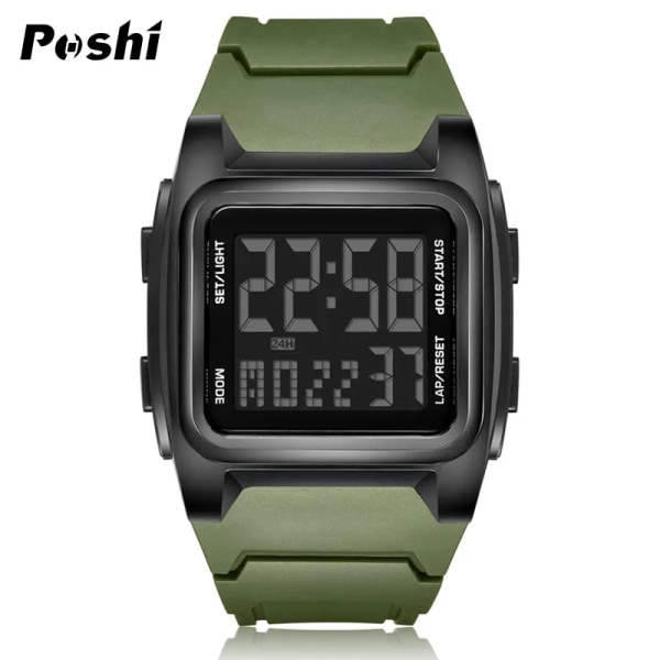 POSHI Original Watch Herrklockor Lyxigt Stoppur Lysande Väckarklocka Kalendervecka Digital Armbandsur för Man 2023 green