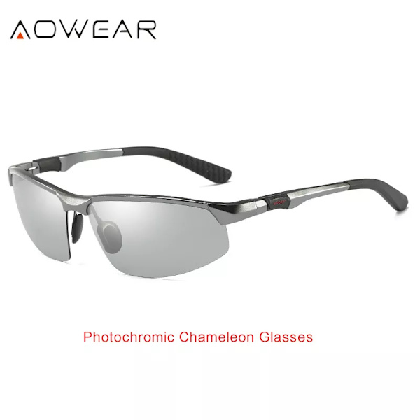AOWEAR Photochromic Solglasögon Män Polariserade Day Night Driving Glasögon Högkvalitativa aluminium bågar kameleontglasögon Gafas C3 Grey Original