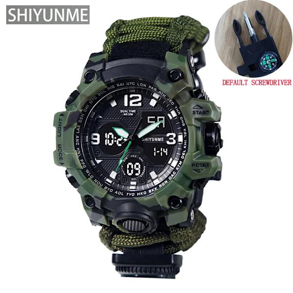 SHIYUNME G Style Militär Watch Män Vattentät LED Digital watch Utomhuscamping Kompass Termometer Quartz Armbandsur green