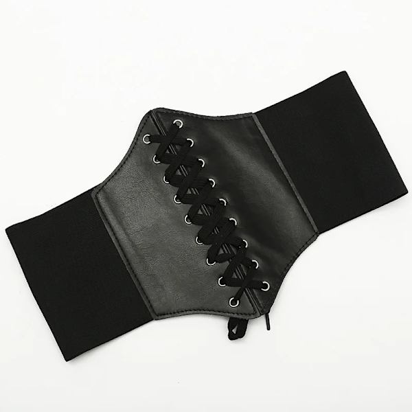 Mode gotiska elastiska bälten för kvinna Sexig svart Pu-läder brett korsettbälte Kvinnlig Cinturones Para Mujer Heart Cummerbunds black One Size