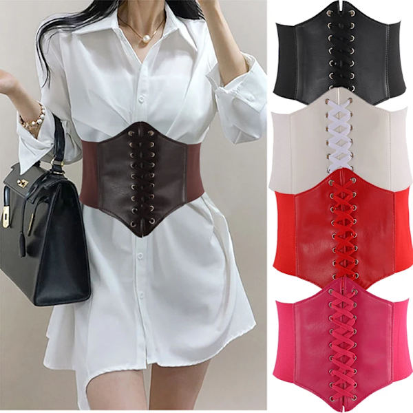2020 Korsett Wide Pu Läder Slimming Body Bälten för kvinnor Elastiska hög midja bälten cinto sobretudo feminin ceinture femme fajas White 68-80cm