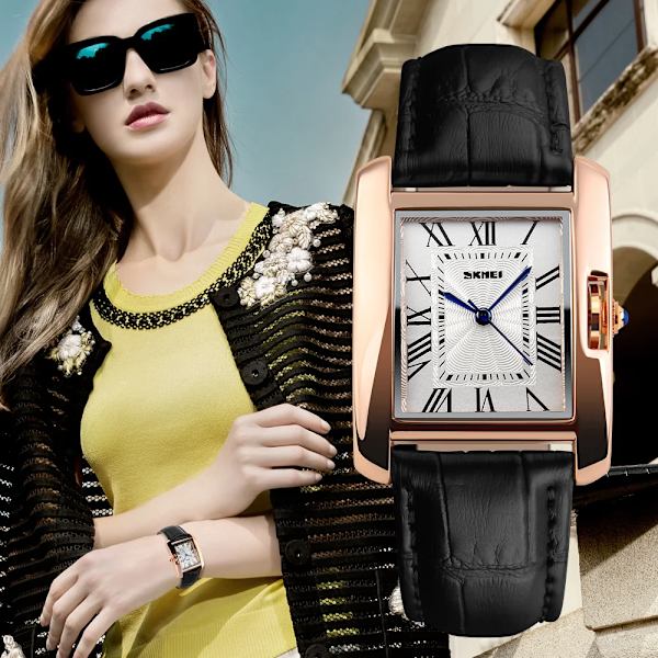 SKMEI Märke Dam Quartz Klockor Mode Elegant Watch Retro Läder Dam Vattentät klocka Armbandsur Relogio Feminino black