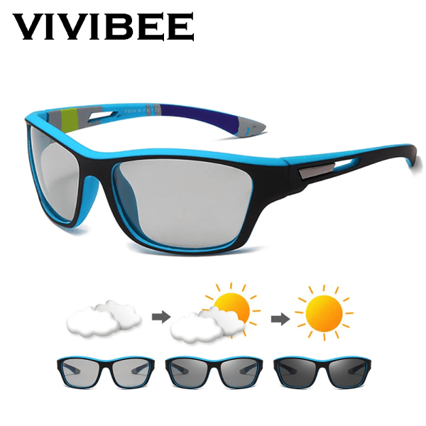 VIVIBEE Män Photochromic Solglasögon Sport Matt Blå Svart Båge Polariserad färg Ändrar UV400-glasögon 6 Black Blue Photochromic Lens