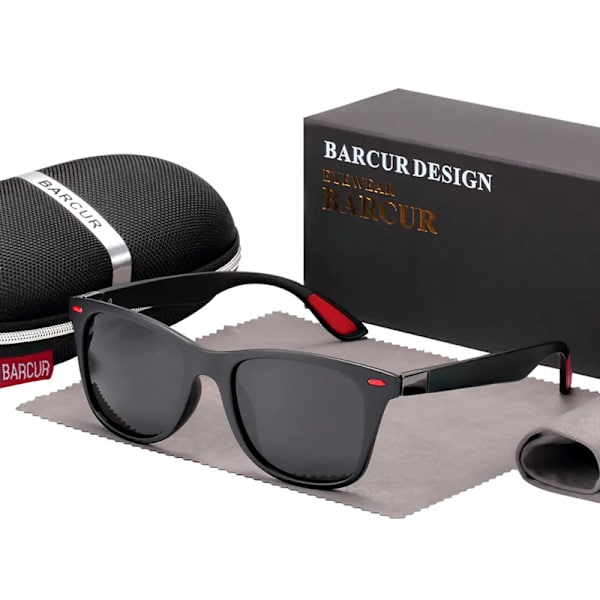 BARCUR Trending TR90 Polarized Solglasögon Dam Fyrkantiga glasögon Herr Solglasögon Vintage Unisex Goggle Man UV400 Oculos de sol Black Gray BARCUR