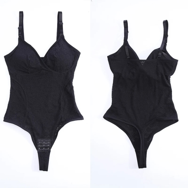 Spetstrosor Body Shapewear Kvinnor Sömlös Helkroppsformare Bantning Midja Magkontroll Underkläder Platt Mage Naken Korsett Black-Full Lace M