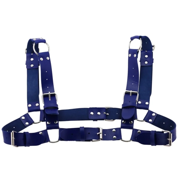 Kvinnor Män Sexig Punk Bröstsele Justerbar Burad Metallkroppskedja PU Läder Choker Statement Halsband Fest Klubbkläder Blue