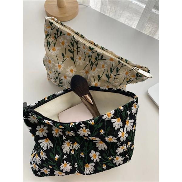 Kvinnor Kosmetikväska Broderi Daisy Floral Koreansk resor Toalettväska Canvas Case Sminkfodral Organizer Case r red  Flower