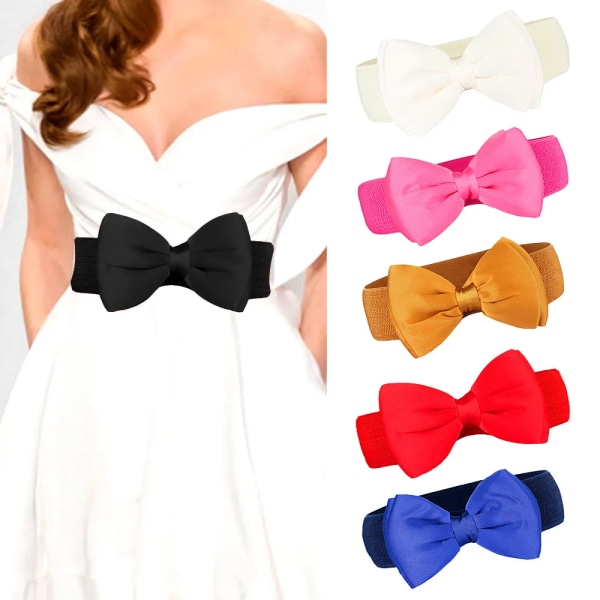 Elegant Sweet Bow Elastiska cummerbunds Bred stretchklänning Midjeband Bälte kvinnor tjej Flickor Kläder Accessoarer satin rosett bälte white One Size