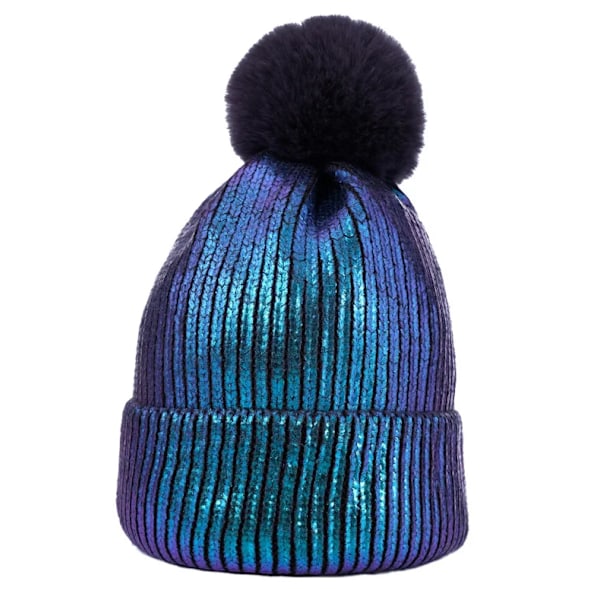 Cross Border Ny Hotprägling Förälder-Barnhatt Vinterboll Stickad Hatt Dam Pullover Hatt 01Peacock blue L 58-60cm