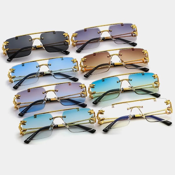 SHAUNA Mode Metal Leopard Solglasögon Båglösa Dubbla Broar Gradient Ocean Film Shades UV400 Grey Gradient As the picture