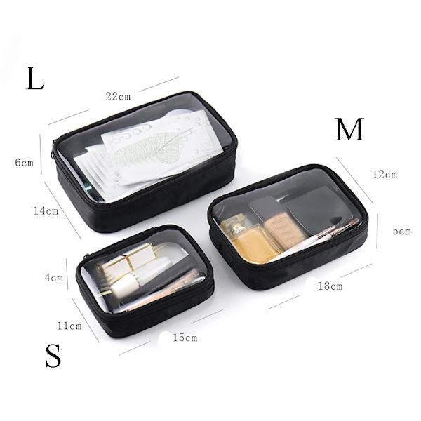 PVC Transparent kosmetisk väska Dragkedja Klara sminkväskor för kvinnor Tvätta Solid Travel Organizer Toalettväska 1pcs M