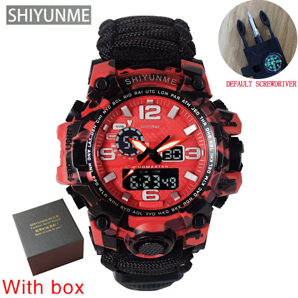 SHIYUNME G Style Herr Sportklockor Utomhuscamping Kompass Termometer Vattentät LED Digital watch Man Militär Watch Red with box