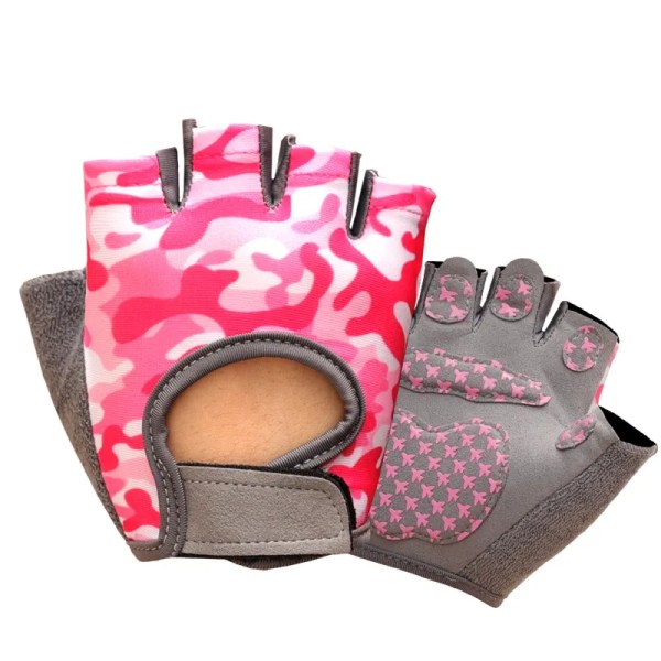 Barnhandskar Halvfinger Utomhussport Barn Cykling Pojkar Flickor Skydd Antisladd Andas tunna vårsommarhandskar Camouflage pink M