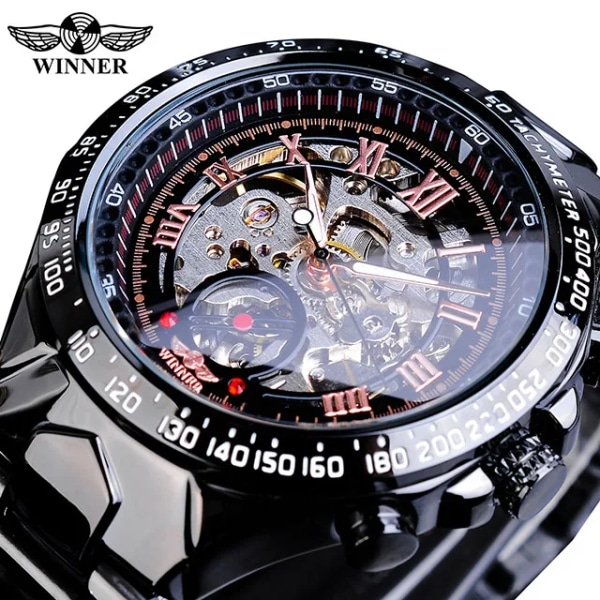 Vinnare Mekanisk Sport Design Bezel Golden Watch Herrklockor Toppmärke Lyx Montre Homme Klocka Herr Automatisk Watch GMT852-2