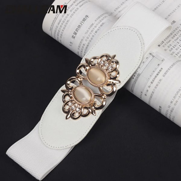 Kvinnors brett bälte dam guld designer elastiskt band med klänning jacka Dam lyxiga bälte tillbehör brett bälte x279 272-Red One Size