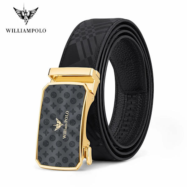 WILLIAMPOLO Herrbälte Herr Högkvalitativt Läderbälte Herr Herrband i äkta läder Lyxigt Automatiskt spänne Modejeans Gold-22476 130cm