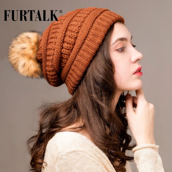 Talk Höst- & Vintermössa för Kvinnor Stickad Pompommössa Slouchy Beanie Skullies för Kvinnor Svart Röd Gul Bonnet Cap flecking gray 2