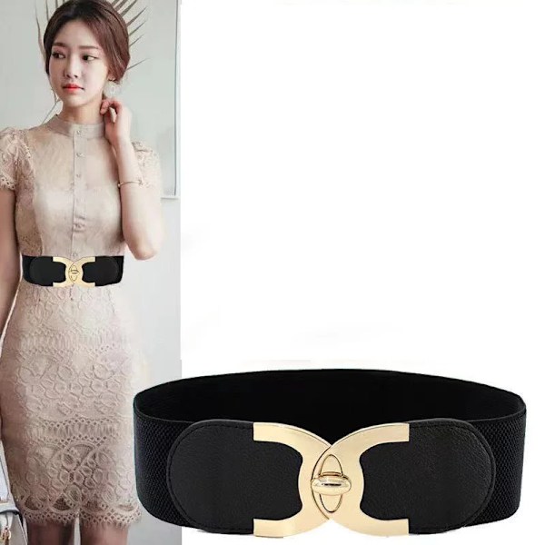 65cm Dammode Elastisk Klassisk svart midjeband Bred midja Stretchbälte för kvinnor Cinch Accessoarer Klänning Kappa Klädbälte CC belt black 65cm(65cm-85cm)
