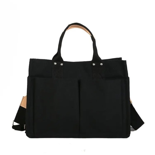 Kvinnors tygväska Casual Canvas Stor kapacitet Shopping Crossbody Skolväskor Kvinnliga Solid Shoper Bags För Kvinnor Handväska Black 25x33x15.5cm