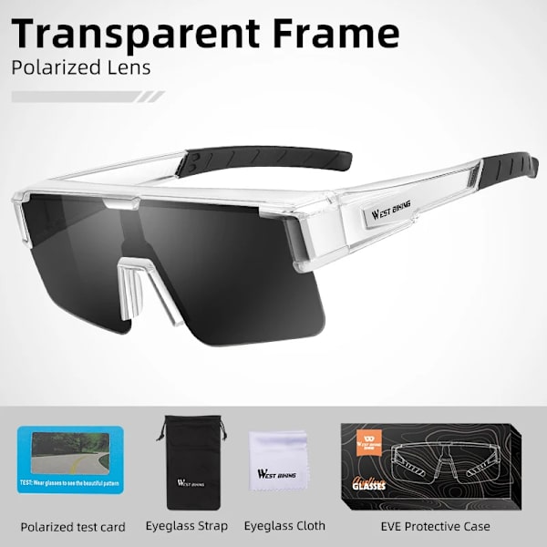 WEST BIKING Photochromic Myopic Fit Over Solglasögon Unisex Cykelglasögon Polariserade körglasögon UV400 Fiskecykelglasögon Clear x Polarized
