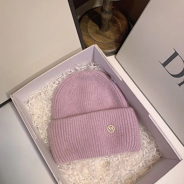 Uspop Nya Dammössor Vinter Tjocka Varma Stickade Mössor Enfärgad Bokstav M Mjukt Hår Skullies Beanies Lavender elastic 53-59 cm