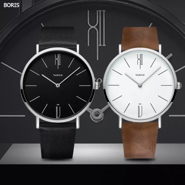 Enkla herrklockor i äkta läder Bussiness Quartz Watch Vattentät Svart Vit Dail Quartz Watch för män brown white
