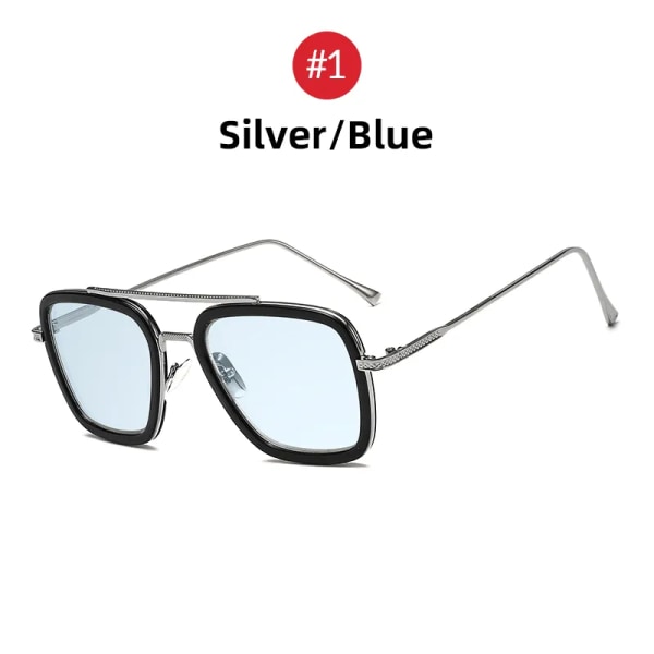 VIVIBEE 2023 fyrkantiga män Edith Solglasögon Vintage Tony Stark Silver Metallbåge Blå lins Glasögon Mode Dam Steampunk Eyewear 1 Silver Blue AS PICTURE