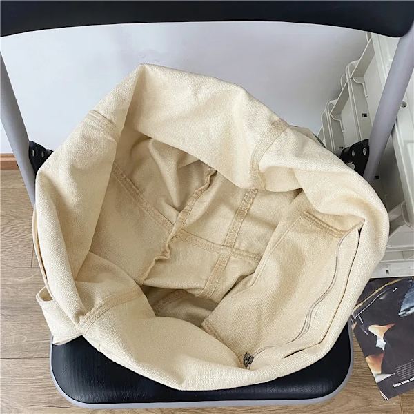 Kvinnor Canvas Axelväskor Stor kapacitet Tjock bomullstyg Böcker Handväska Tote Solid Crossbody-väska Stor reseväska för damer Beige White