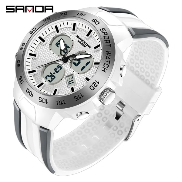 SANDA Military Herr Quartz Watch LED Digital Watch Herr Mode Vattentät Vit Watch Elektron Manklocka Reloj Hombre Red