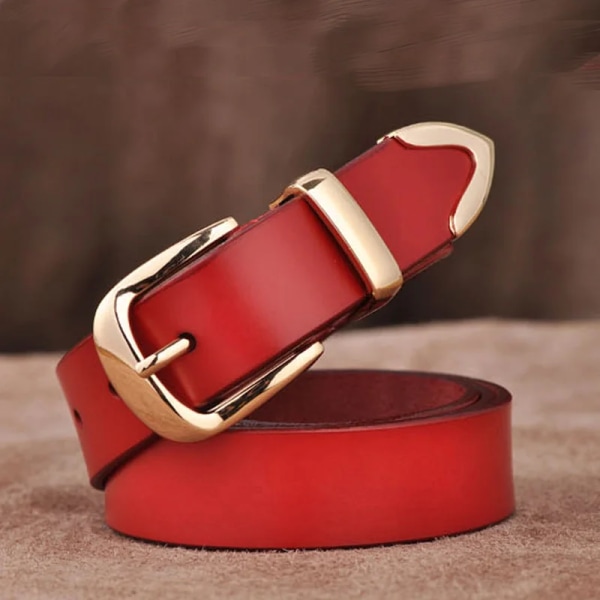 MEDYLA Dambälte Äkta läder Mode Retrobälten Högkvalitativt lyxmärke Dam Alloy Spänne Casual Jeansbälte L27 red 100cm