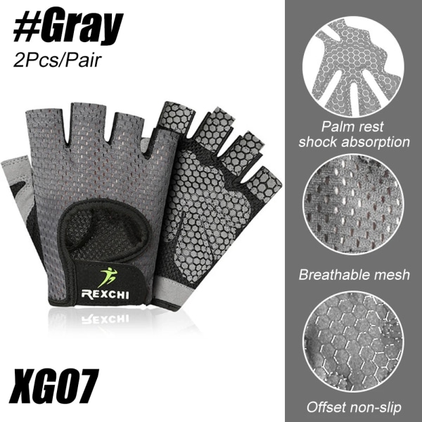 2st/par Gym Träningshandskar Herr Dam Andas Cykelhandskar för Fitness Träning Tyngdlyftning Hängande pull ups Klättring XG07-Gray M