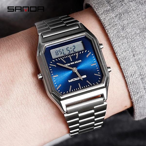 Mode Sanda Märke Klockor Retro rostfritt stål band Digital Display erkek kol saati zegarek damski relogios Armbandsur Silver