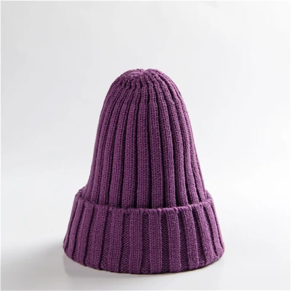 Unisex Bomullsblendade Varma Mjuka Stickade Mössor Hip Hop Vintermössor Beanies För Flickor Höstmössor Skullies Beanies purple