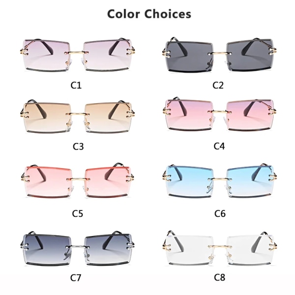 Nya båglösa rektangulära solglasögon för kvinnor Trendiga ramlösa fyrkantiga solglasögon för män Ultralätt UV400-glasögon unisex C6 Blue MULTI