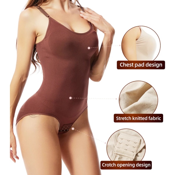 Body Shapers Body Djup V-ringad Spaghetti Strap Bodysuits Camis Waist trainer Öppen grenstrosa Shapewear Slimming Underkläder brown Bodysuits M