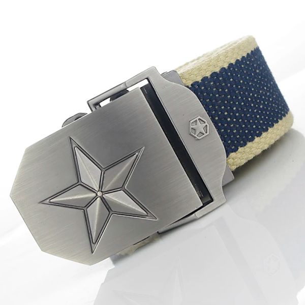 BOKADIAO Herr & Kvinnor Militär Canvas bälte lyxigt 3D-stjärna Metallspänne jeansbälte Army taktiska bälten för män midjeband hane Khaki stripe 100cm