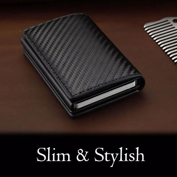 TANGMO kolfiberplånbok Magic smartkortsfodral Case Smal Tunn Pop Up Metall RFID-plånbok för män Kreditkortshållare Black