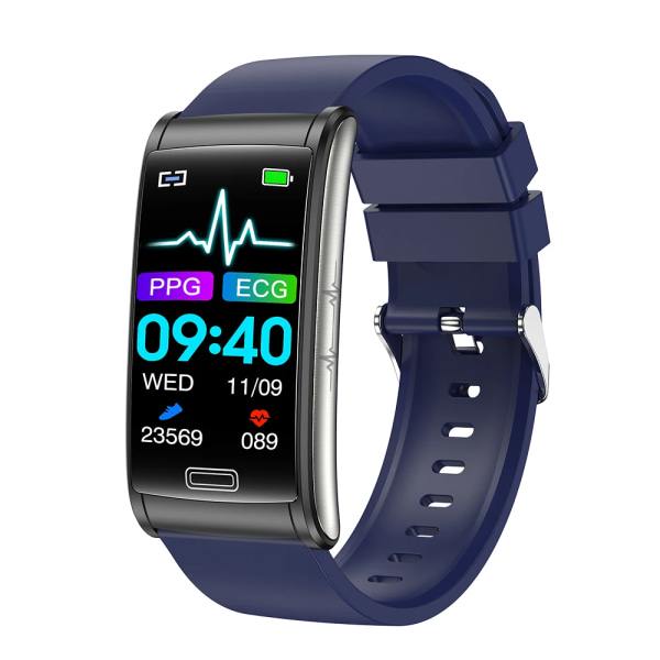 Ny E600 EKG Smart Watch Herr Icke-invasiv Blodsocker Puls Blodtrycksmätare Sportsteg Smartwatch Dam Android blue silica