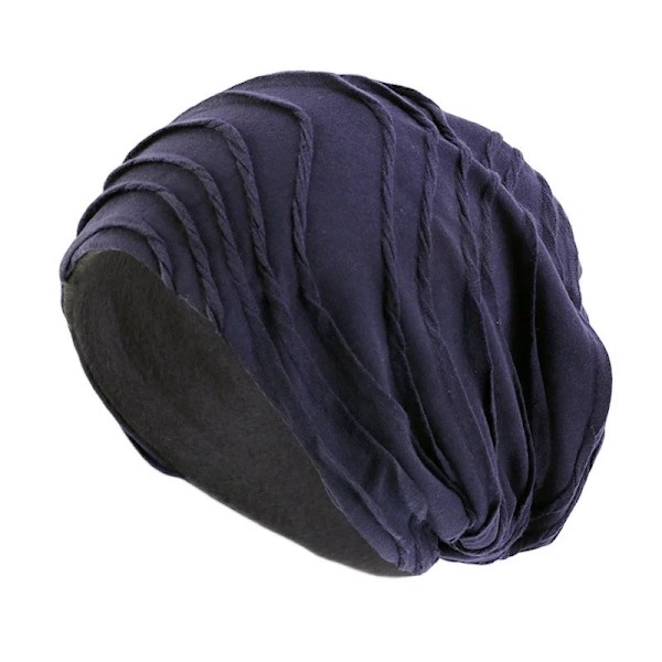 Dam & Herr Bomullsvikta Enfärgade Beanies Kemohättor Håravfall Stretch Turban Vinter Höst Hatt För Dam Tunn Beanie Hip Hop Hatt Navy Blue