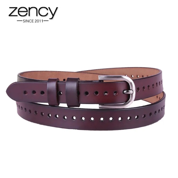 Zency Hollow Out Dambälte 100 % äkta läder Högkvalitetsnålsspänne Modedekorativa jeansbälte Svart Vit Kaffe White 110cm