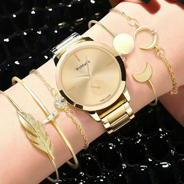 6/5/3PCS 2022 Lyx Damklockor Set Armband Armbandsur Mode Dam Quartz Watch Klänning Kvinnlig Klocka Montre Femme Relogio 5PCS Gold A