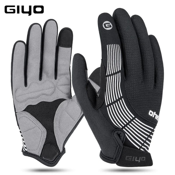 GIYO Pekskärm Långa helfingrar Halvfingrar Gel Sport Cykelhandskar MTB Road Bike Riding Racing Dam Herr Cykelhandskar Full Finger Black XL