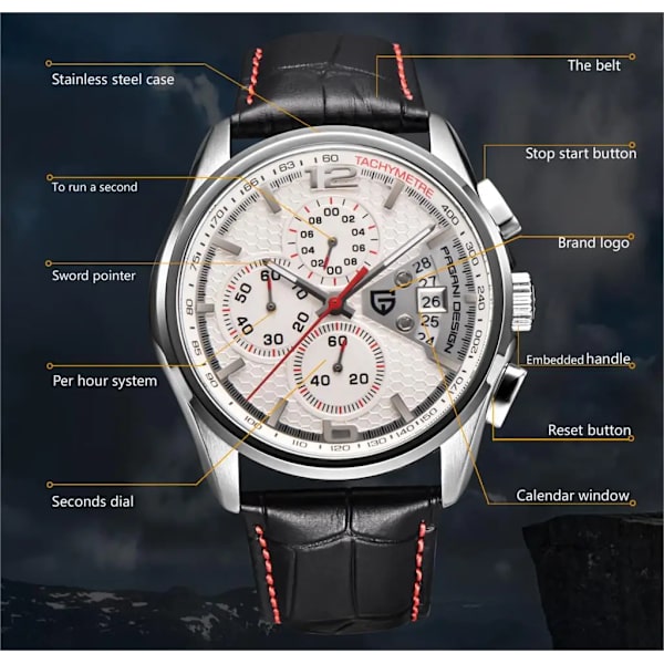 relogio masculino PAGANI DESIGN Män Quartz Klockor Lyxmärken Mode Tidsinställd rörelse Militär Klockor Läder Quartz Klockor white red B