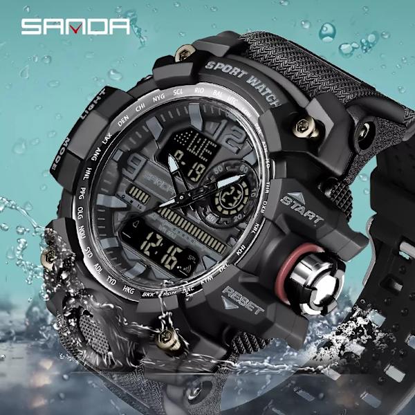 SANDA koreansk modetrend utomhus fritid vattentät multifunktion elektronisk watch i universitetsstudenten Watch Army Green