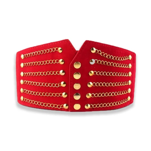 Deepeel 10 cm Bred Dammode Slim Korsett Cummerbunds Elastiska bälten Nit Midjeband Damrock Päls Högt midjebälte Tillbehör Red 67-87cm