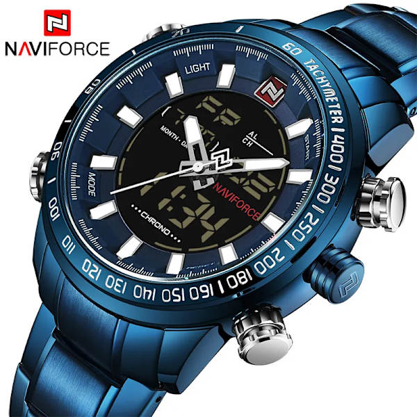 NAVIFORCE 9093 Lyx Herr Chrono Watch Märke Militär Vattentät EL Bakgrundsljus Digitala armbandsur Herr Stoppur Klocka golden