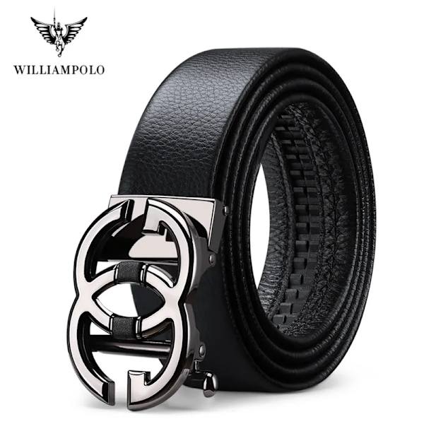 WILLIAMPOLO Herrbälte Herr Högkvalitativt Läderbälte Herr Herrband i äkta läder Lyxigt Automatiskt spänne Modejeans 19929 Gun 110cm