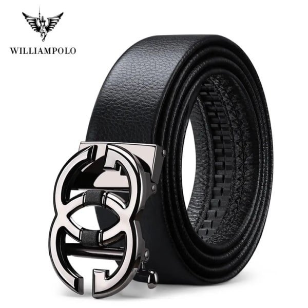 WILLIAMPOLO Herrbälte Herr Högkvalitativt Läderbälte Herr Herrband i äkta läder Lyxigt Automatiskt spänne Modejeans 19929 Gun 115CM